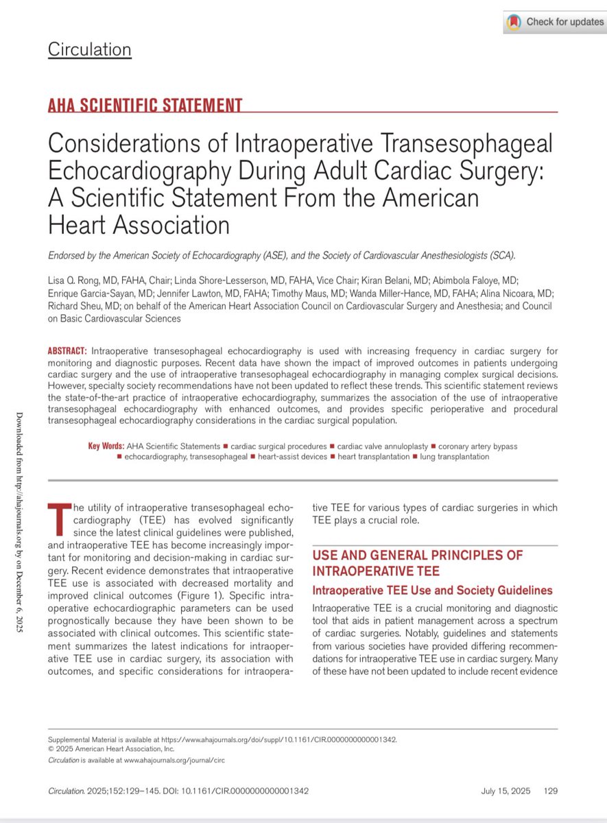 成人心臓手術における術中経食道心エコー（TEE） Circulation. 2025