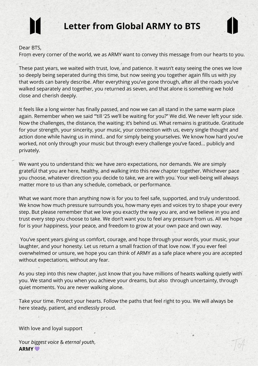 To <a href="/BTS_twt/">방탄소년단</a> 

Whatever happens, let's stay together. Like you always said, let's grow old together.

WITH BTS TILL THE END
 #WaitingForYouBTS