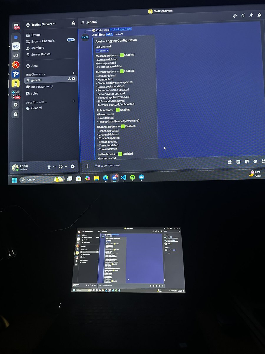 Mod_Eddie's tweet photo. 1:50 AM. After days of trial  and thousands of lines of code, the core @Axelbot_ logging system is finally complete, and honestly one of the best out there. Years in the community space pay off. And this is still just the start of what’s coming. 🫡 https://t.co/6zSeHLPEux