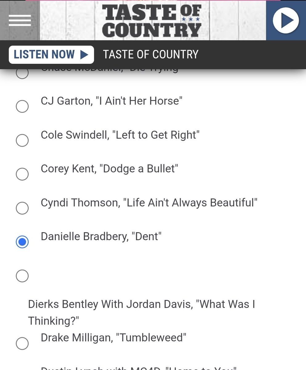 Taste Of Country vote for #Dent
tasteofcountry.com/category/taste…
Scroll down to see DB
