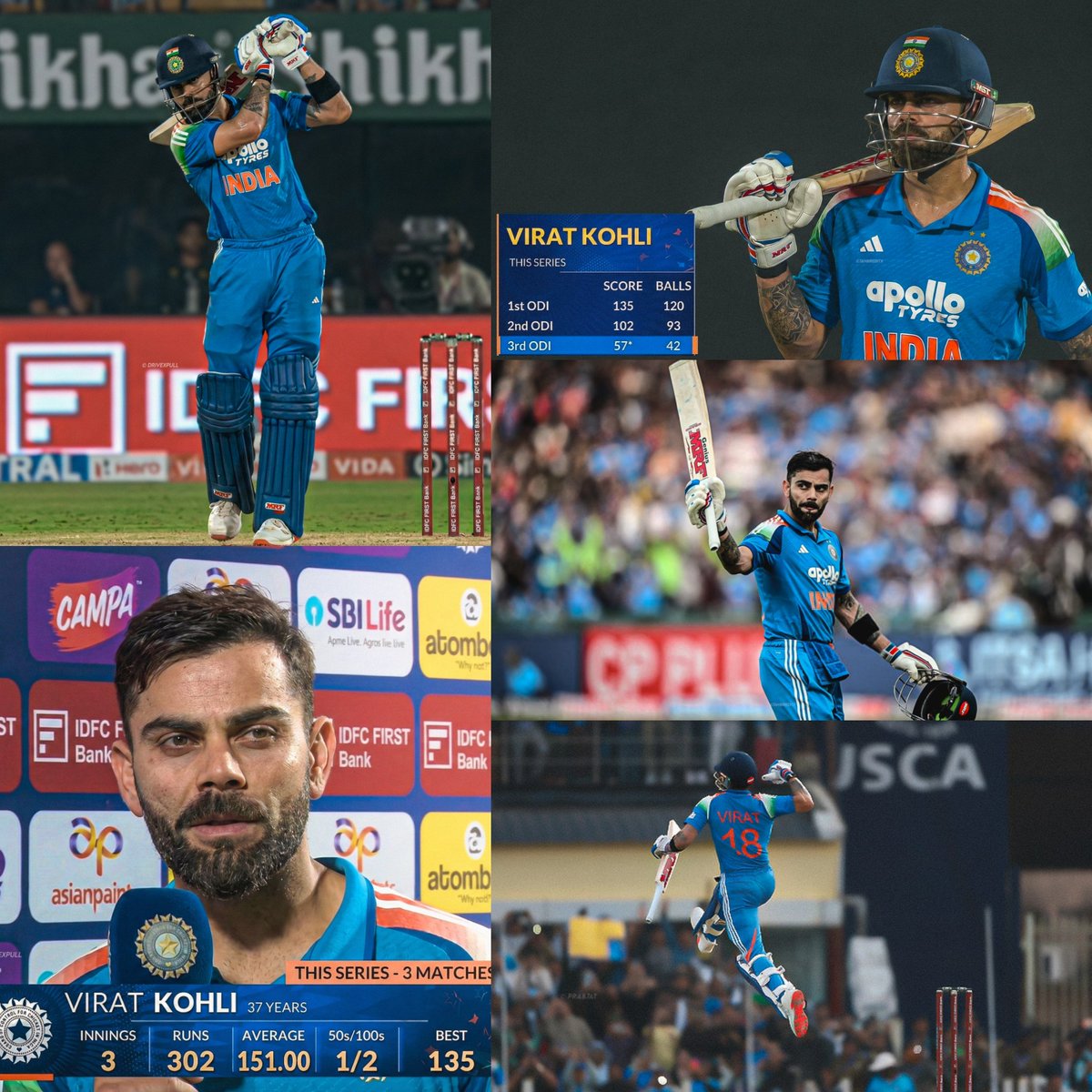 Shebas_10dulkar's tweet photo. A Few Records by 𝗩𝗶𝗿𝗮𝘁 𝗞𝗼𝗵𝗹𝗶 In SA ODI Series!

- Fastest to Score 83, 84 Intl centuries
- 1st player to score 52, 53 ODI centuries
- Became Leading Six Hitter at No.3 (228)
- Won his 70th M.O.M in Intl (2nd Most)
- Won his 22nd M.O.S Award in Intl (Most)
- Most runs v SA in 3 match ODI Series (302)
- Joint Most Unbeaten 50+ ODI Scores (37)
- Joint Most ODI Centuries in Most Venues (34)
- 12th time Scored Back to Back ODI 100s
- Became Leading Century scorer in a Single intl format
- Became Leading century Hitter v SA in ODI (7)
- Most 50+ scores at home ODIs (61)
- 1st Indian to score 1000 ODI runs against SA in winning causes
- Became Leading run-scorer against SENA teams in ODI wins (4548)
- Became Leading century scorer against SENA teams in Intl wins (25)
- Most M.O.M awards at home in Intl (32)
- Most M.O.M Awards against SA in ODIs (6)
- Most ODI 100s at a batting position (46 at No.3)
- Most Centuries at home in a single format
(26 Centuries in India ODIs)
- Became Only Player to Score 10 or More Centuries against 4 Different Teams (v AUS, SL, WI, SA)
- Most 50+ v SA in Intl among Indians (27)
- Most 50+ Scores v SA in ODI format (16)
- Became Leading Century Scorer & Leading Runscorer for India in this Decade in ODI
- Became Leading Century Scorer in 350+ ODI Teams Totals (11)
- Became Only Player to Score 10000 runs in ODI Bilateral Series 
- Became Leading Runscorer for India in 2025 ODI format
- Became Only Indian to Win ODI M.O.S Awards against Southafrica in both SA/IND 
- Became Only Player with 60+ ODI Average in Six Different Calendar Years