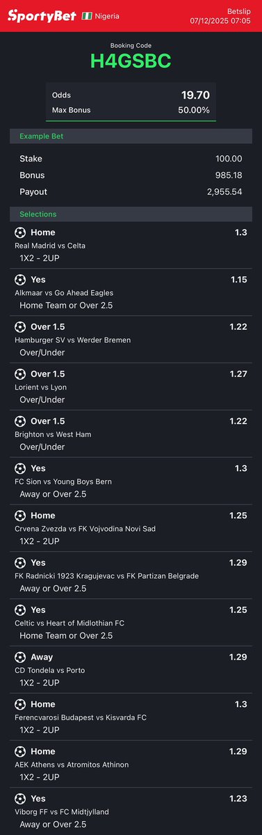 20 odds.

H4GSBC.
