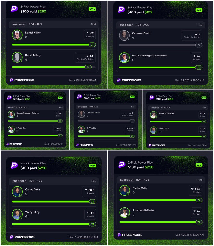 PicksProdigies's tweet image. OH MY GOD☢️☢️☢️

$25 to someone who likes/RT this⬇️

TWO SWEEPS IN ONE DAY🧹🧹

We sweep PGA this morning for +8.5u and Eurogolf tonight for +10.5u😭

Ding Wenyi o 69 strokes✅
Daniel Hillier o 69 strokes✅
Rory u 5.5 Bob✅
Adam Scott o 68.5 strokes✅
Lucas Herbert o 69 strokes✅…