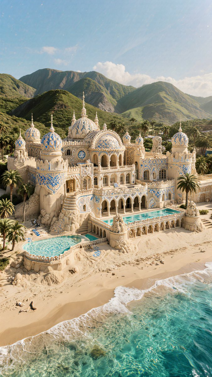 _prspctivs's tweet photo. "The Celestial Sand Citadel | A Golden Sands Palace of Sea-Glass Luxury and Tropical Grandeur in Culebra"

by @_prspctivs 

© 2025-2026 Harshdeep Arora "_prspctivs". All rights reserved. 

Disclaimer: Concept designs for research/experimentation only. Do not copy/use without consent.

#CelestialSandCitadel #CulebraIsland #FlamencoBeach #SandCastlePalace #CoastalLuxuryEstate #UltraPhotorealDesign #GoldenSandMansion #SeaGlassInlays #TropicalDreamscape #BeachsidePalace #SculptedSandArchitecture #LuxuryCoastalRetreat #CinematicDesign #SandFantasyWorld #CoralLimestoneCraft #OceanfrontMajesty #TropicalLuxuryLiving #MaximalistCoastalDesign #IslandRoyalty #GoldenSandsAesthetic #CoastalGrandDesign #SeasideWonder #SandCarvedArchitecture #BeachParadiseLuxury #FantasyCoastline
