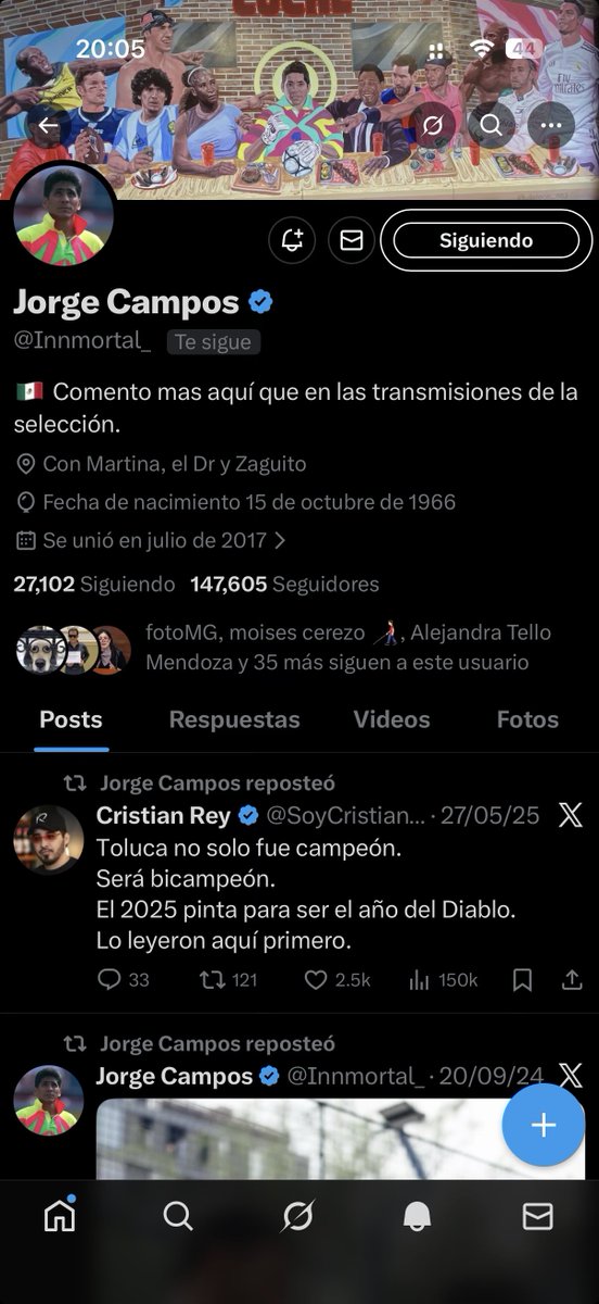 ¡Ahora sí, me gana la emoción!
Les presumo que me sigue el mismísimo <a href="/Innmortal_/">Jorge Campos</a> , uno de los futbolistas más importantes de este país y el mexicano más conocido del mundo.