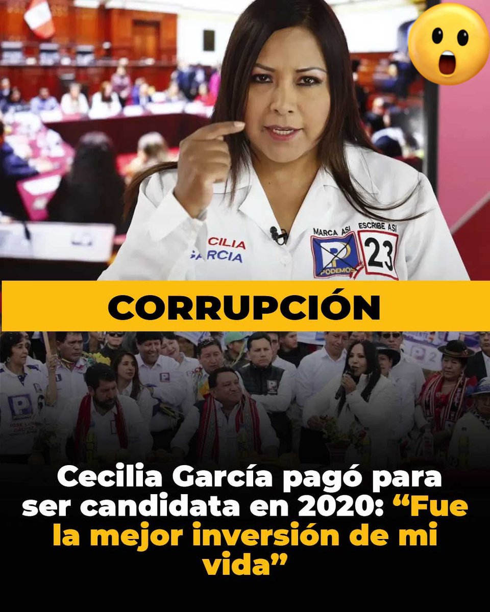 Un asco🤮: <a href="/TeApoyoCeciliaG/">CECILIA  GARCIA</a> reconoce q pagó casi S/10,000 para asegurar un puesto en la lista de <a href="/podemos_peru/">Podemos Perú</a> en 2020.¿Así funciona el partido de <a href="/JOSELUNA_G/">José Luna Gálvez</a>, donde ahora es candidata a la Vicepresidencia? Otra prueba de cómo se vuelve negocio lo q debería ser servicio al país🤬