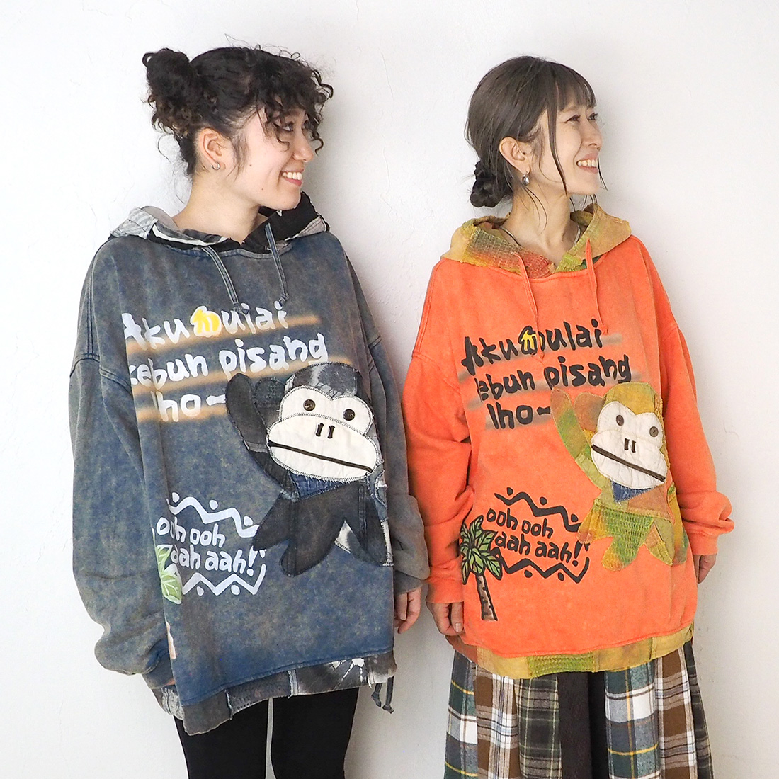 染めのおサルさんが可愛い💕パーカートレーナーをご紹介😉 アップリケ