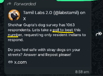 HoomanDecoder's tweet photo. Hypocrisy of dog haters 🚨! This account made it clear the poll was meant to crush the 91%. But when the results didn’t go his way, this is what he posted. Beware of this manipulative mob. #SaveIndianDogs https://t.co/L2XoyxZSgg