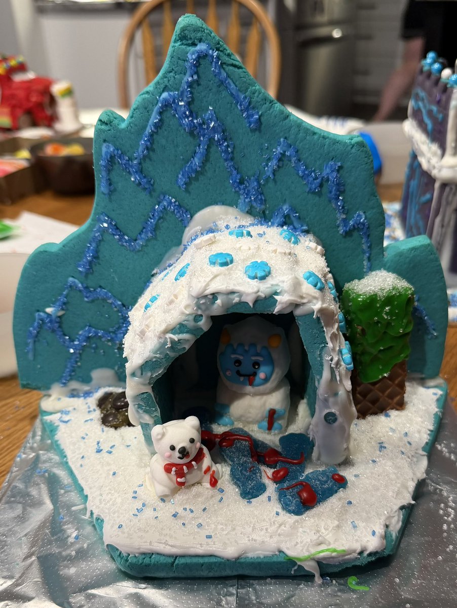 IndecisiveJay's tweet photo. I give you my gingerbread house for this year a yeti’s cave with frozen dead bodies and pile of poop next to the cave lol 😂 https://t.co/WVTslNnzyU