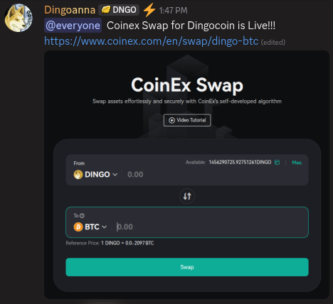Dingocoiner's tweet image. $dingo #dingocoin Coinex Swap is Live for Dingocoin!!!