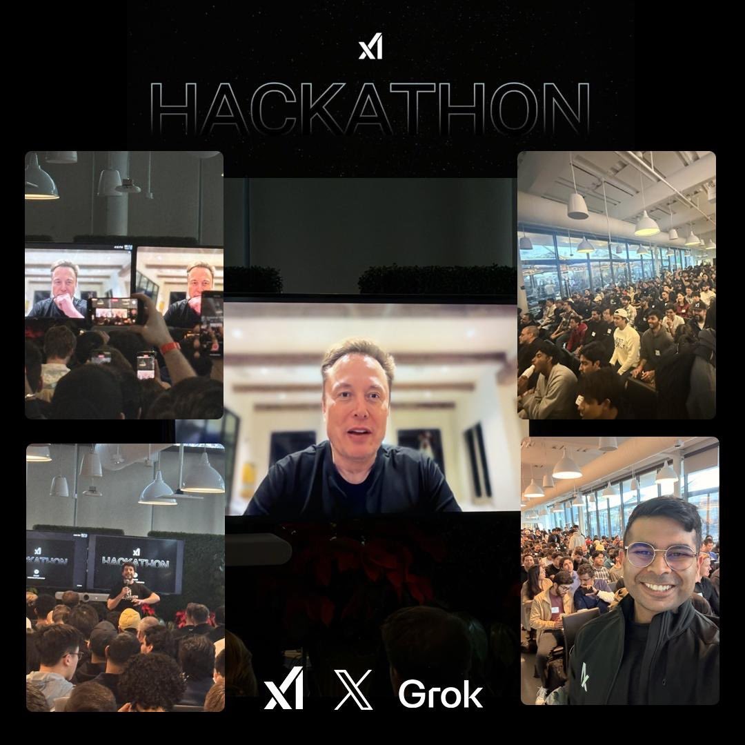BREAKING: Elon Musk joined the xAI Hackathon today to talk with the hackathon attendees building on Grok.

A 24 hour xAI hackathon is underway right now in the SF Bay Area.