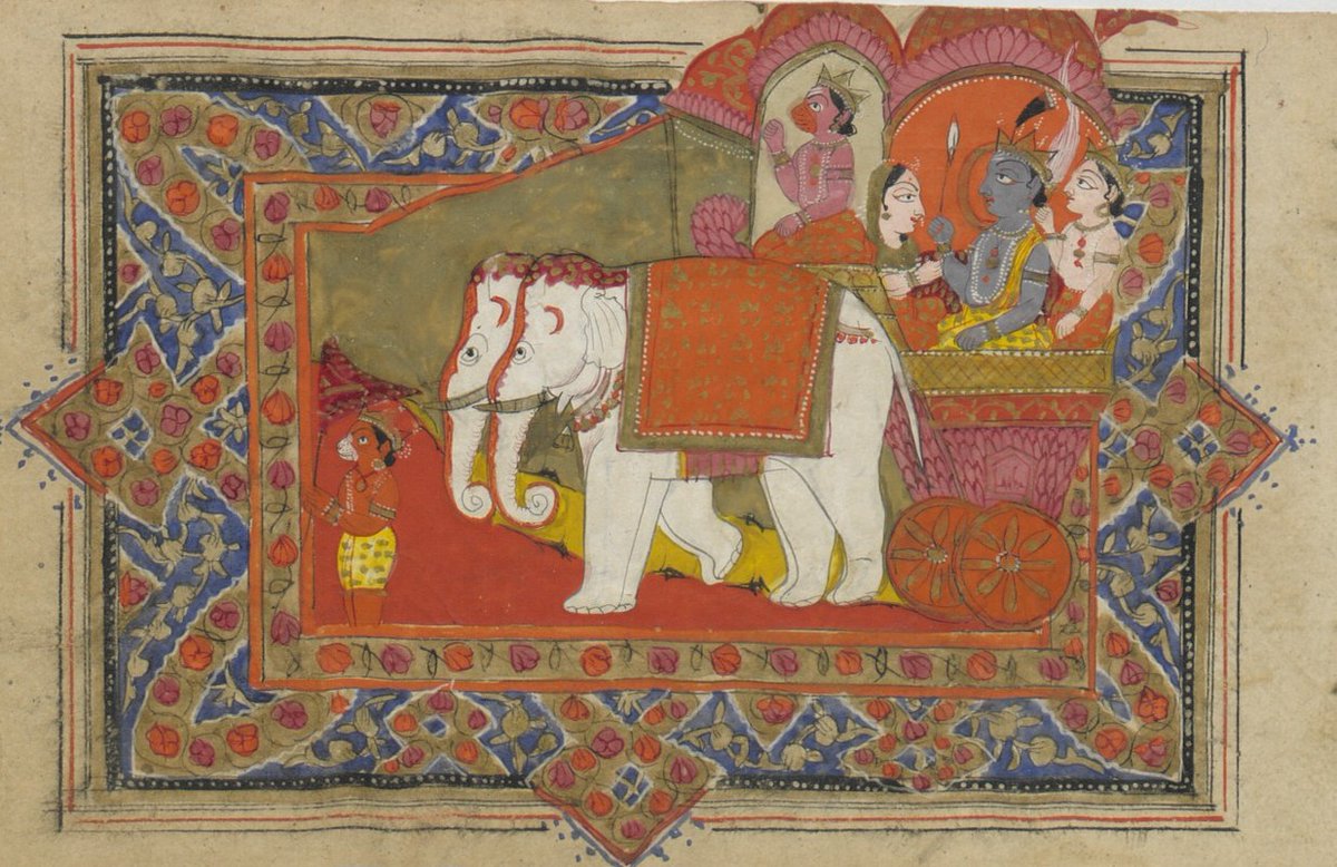 hemantsarin's tweet image. Lord #Rama, Sita, Lakshman &amp;amp; #Hanuman ji in a chariot drawn by two white elephants. 1870s from a #Sanskrit manuscript with @laBnF #Art #History @DalrympleWill @PunjabiRooh @ssharadmohhan @swativashishtha @Kautilya02 @dpanikkar