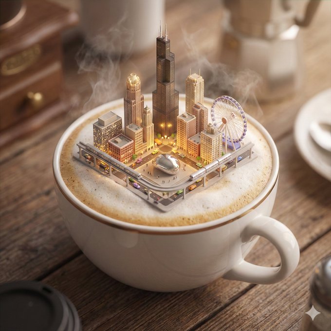 Cinematic 3D Miniature City on Coffee