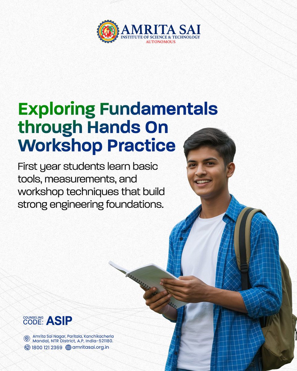 AMRITASAI_'s tweet image. Through workshop practice, first-year students at ASIST gain confidence in using tools, performing measurements, and applying fundamental skills that support every branch of engineering.

#ASISTFirstYear #WorkshopPractice #EngineeringBasics #HandsOnLearning #SkillDevelopment
