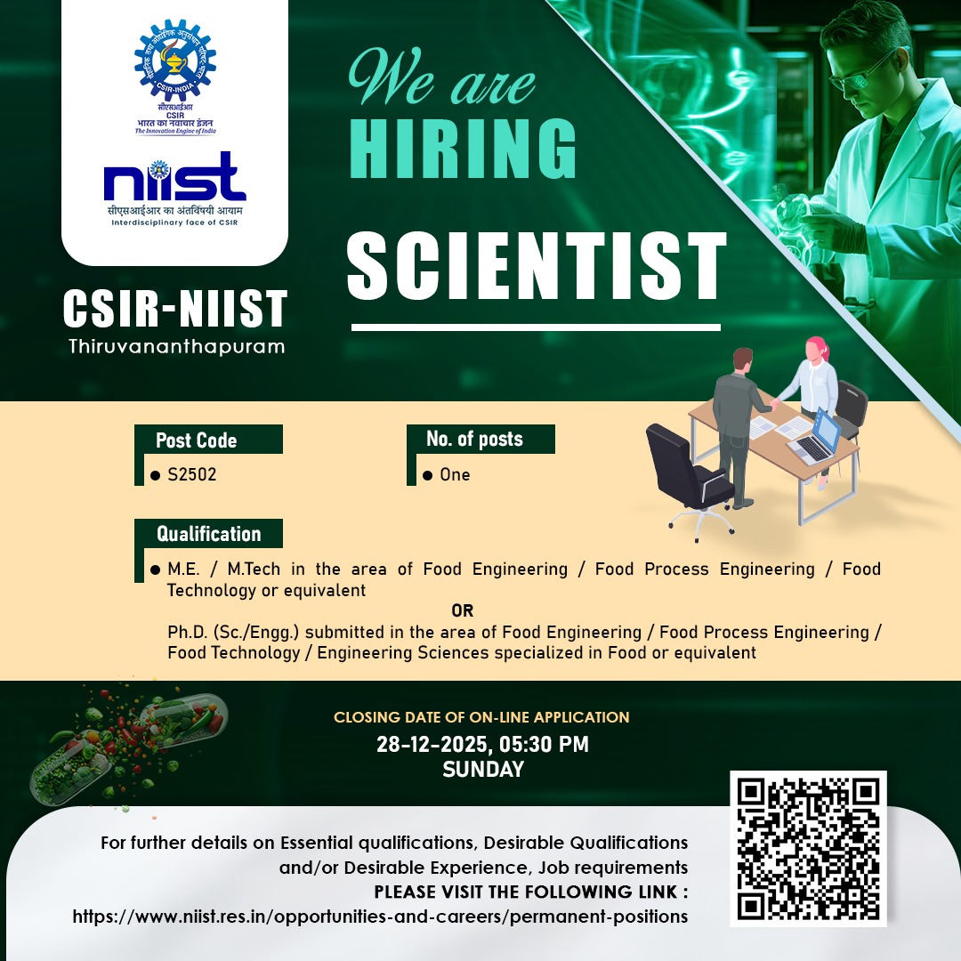 csir_niist's tweet image. We are recruiting #foodengineering #foodtechnology #scientist #recruitment #indiajobs #scientificjob @CSIR_IND @DrJitendraSingh