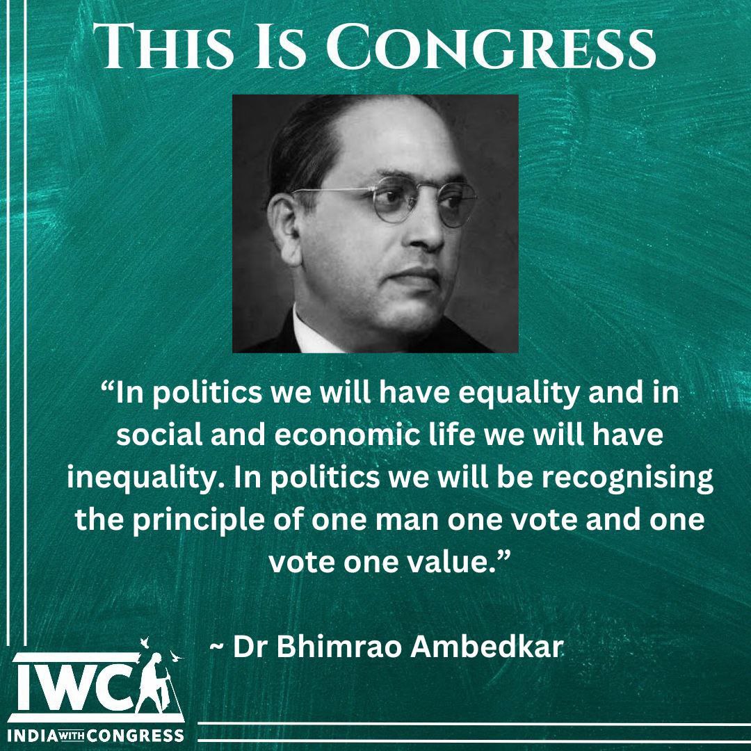 In politics we ensured ‘one man, one vote, one value’ a promise made by Ambedkar to uphold equality. Today, with EC’s collusion with BJP undermining free and fair elections, that foundational democratic right is under threat.

#ThisIsCongress