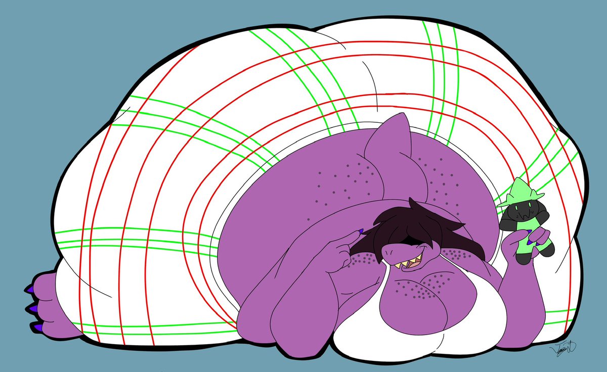 Big Susie wearing festive plaid lounge pants!
Drawn 2024