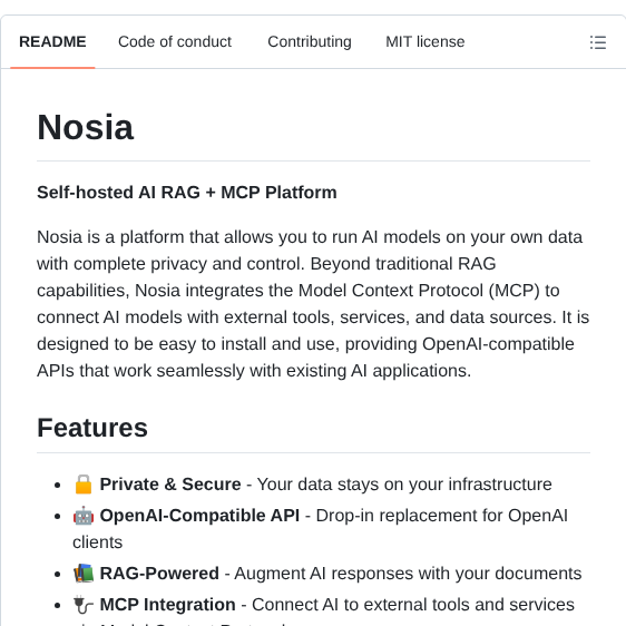 tom_doerr's tweet image. Self-hosted AI RAG and MCP platform

github.com/dilolabs/nosia/