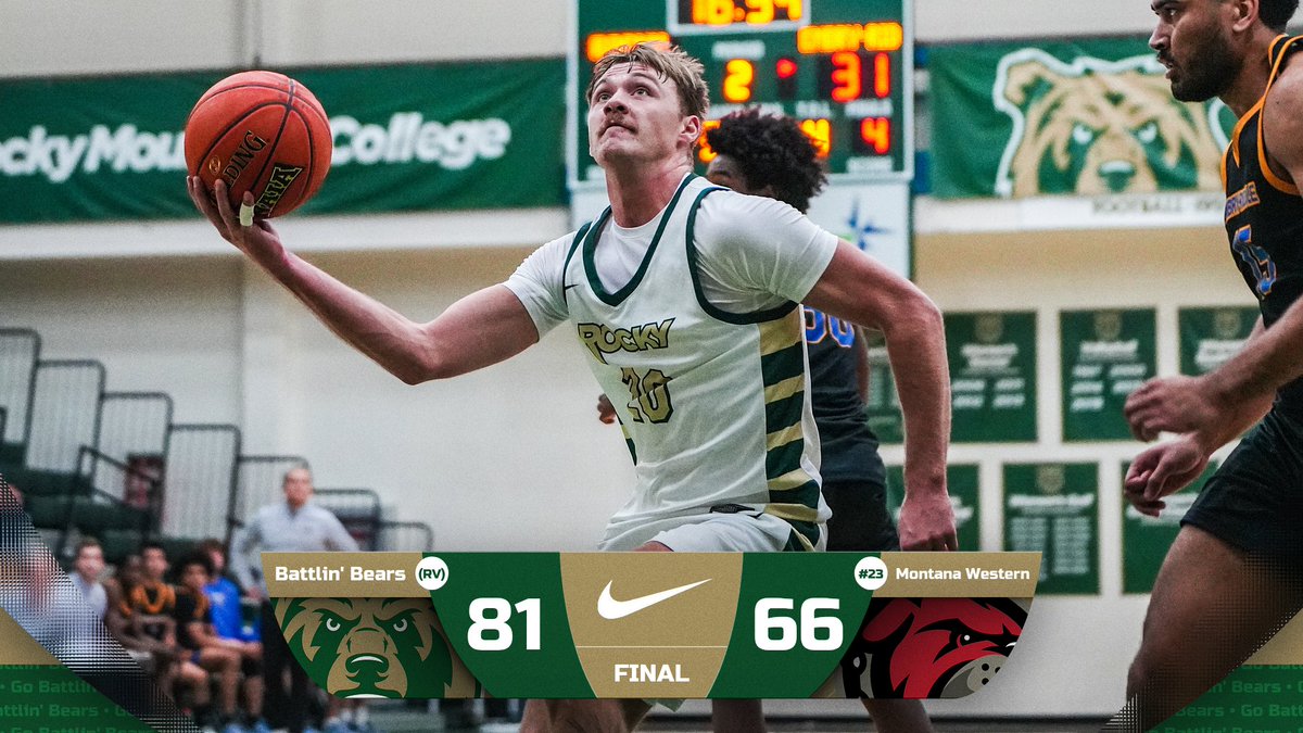 M 🏀 FINAL

Two top-25 wins in as many nights for <a href="/RockyMtnMBB/">Rocky Men's Basketball</a>, as they dominate the second half to defeat #23 Montana Western!

🐻: Omari Nesbit - 21 pts, 2 stl
🐻: Carter McCoy - 19 pts (9-9 FG), 6 reb, 2 stl
🐻: Royce Robinson - 16 pts, 3 ast, 2 stl

#GoBattlinBears