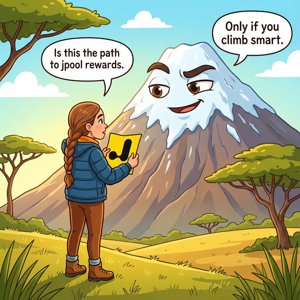 “Is this the path to JPool rewards?” 
“Only if you climb smart.” 
Smart climb = staking SOL with <a href="/JPoolSolana/">JPool</a>, holding JSOL, and letting compounding do the heavy lifting.

Take the smarter route up the mountain
<a href="/lunapastelLTD/">Luna Pastel | Web3 Recruiting</a>