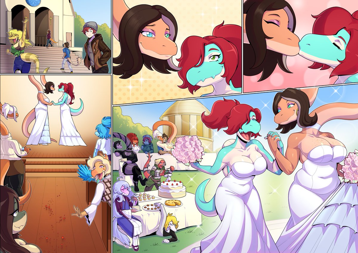 La hermosa boda de Juliet y Esmeralda.

Un increíble obra de arte hecho por el artista @/FedeXrojas9173
Agradezco a @/VioletBrontoSau por ayudarme con la idea y aportación de la comisión. 

#Snootgame #SnootOC #Scalie #digitalart #Snootgameart