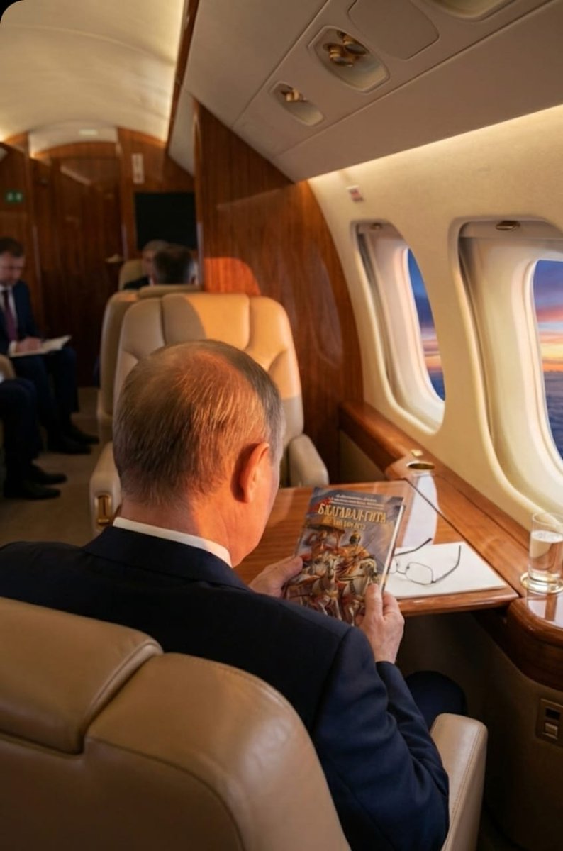 RussianSpoof's tweet image. The lovely gift given by India 
 the Shrimad Bhagavad Gita.

President Putin reading the 
Shrimad Bhagavad Gita.
