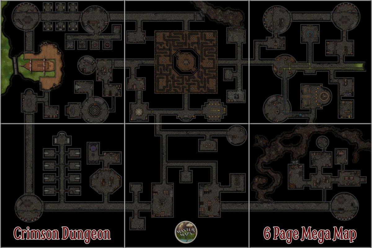 master_maps's tweet image. Crimson Dungeon - Mega Map [40x40] #dnd #dndmaps #ttrpgmaps #tabletoprpg #battlemap patreon.com/posts/144948895