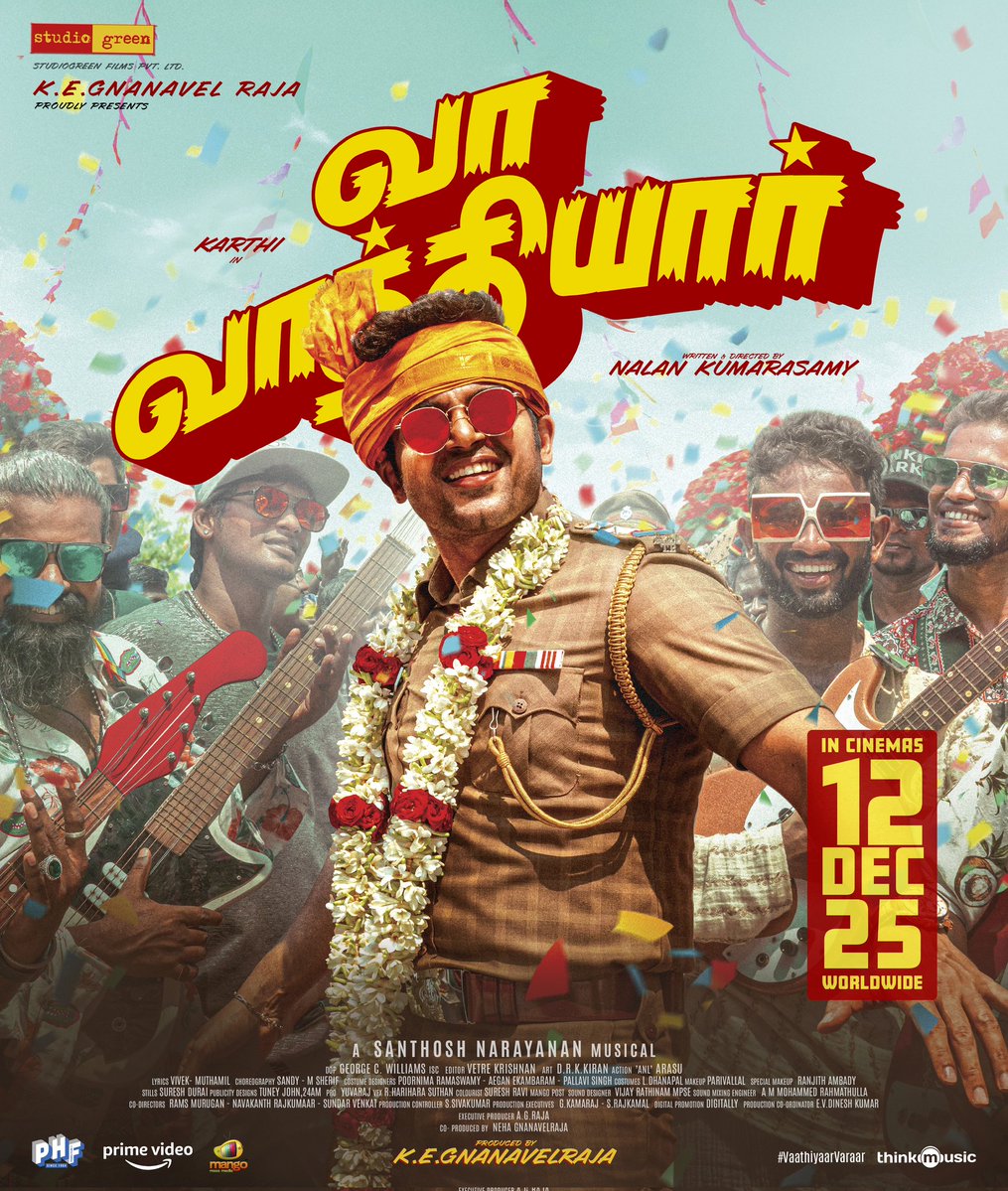 Get ready for whistles and vibes 🎉💥

<a href="/Karthi_Offl/">Karthi</a>’s #VaaVaathiyaar — In Cinemas Worldwide on December 12

#VaaVaathiyaarTrailer
🔗 youtu.be/BcZJhA2baZc

A #NalanKumarasamy Entertainer
A <a href="/Music_Santhosh/">Santhosh Narayanan</a> Musical

#VaaVaathiyaarOnDec12 #VaathiyaarVaraar 

<a href="/VaaVaathiyaar/">Vaa Vaathiyaar</a>