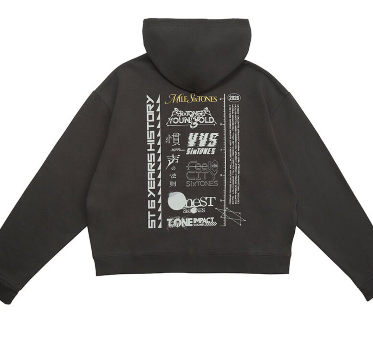 MILE SixTONESパーカーのバックデザイン 今までのツアーロゴ網羅してる