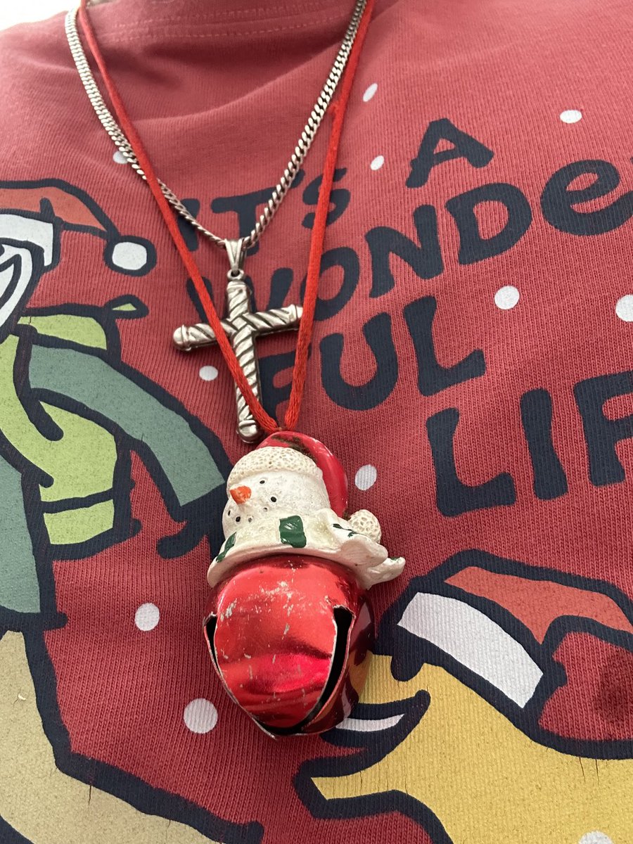 Christmastime means adding Megan’s Snowman necklace to the daily ensemble!!!