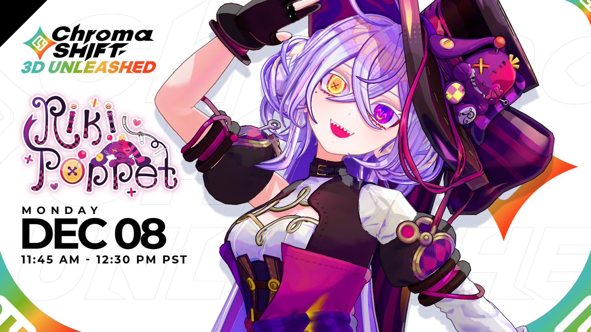 Rise, puppets! Come see Riki Poppet showing off her 3D model, LIVE NOW!! 🎩🪡

💜👇💜

YouTube: youtube.com/live/uEZSe7kly…
Twitch: twitch.tv/rikipoppetvt