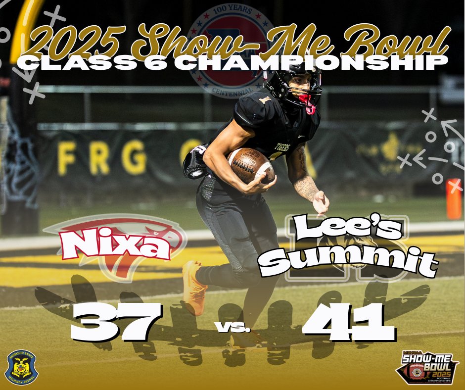Final score for the Class 6 Show-Me Bowl Championship game between Lee's Summit and Nixa! Congratulations to all the participating players!