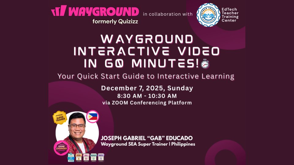 GabEducado's tweet photo. Wayground and EdTech Teacher Training Center did it again for EdTech in the Philippines! The session, Wayground Interactive Video in 60 Minutes, was able to engage 470-strong teacher-participants! Way to go! #WaygroundPH https://t.co/8Cf317EKiM