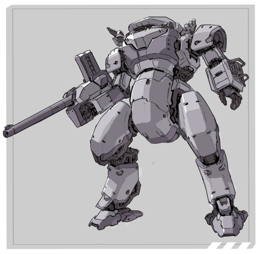 ra0aaa's tweet image. 昔描いたオリロボをリデザ　その17
・ターレットレンズ
・曲面装甲多めで防御力高そう
・試作機っぽくもあり量産機っぽい雰囲気も
 元絵がオリロボその６の発展型みたいな想像で描いてたはず？
肩の煙幕発射装置と対ドローン用タレットがおしゃれポイント