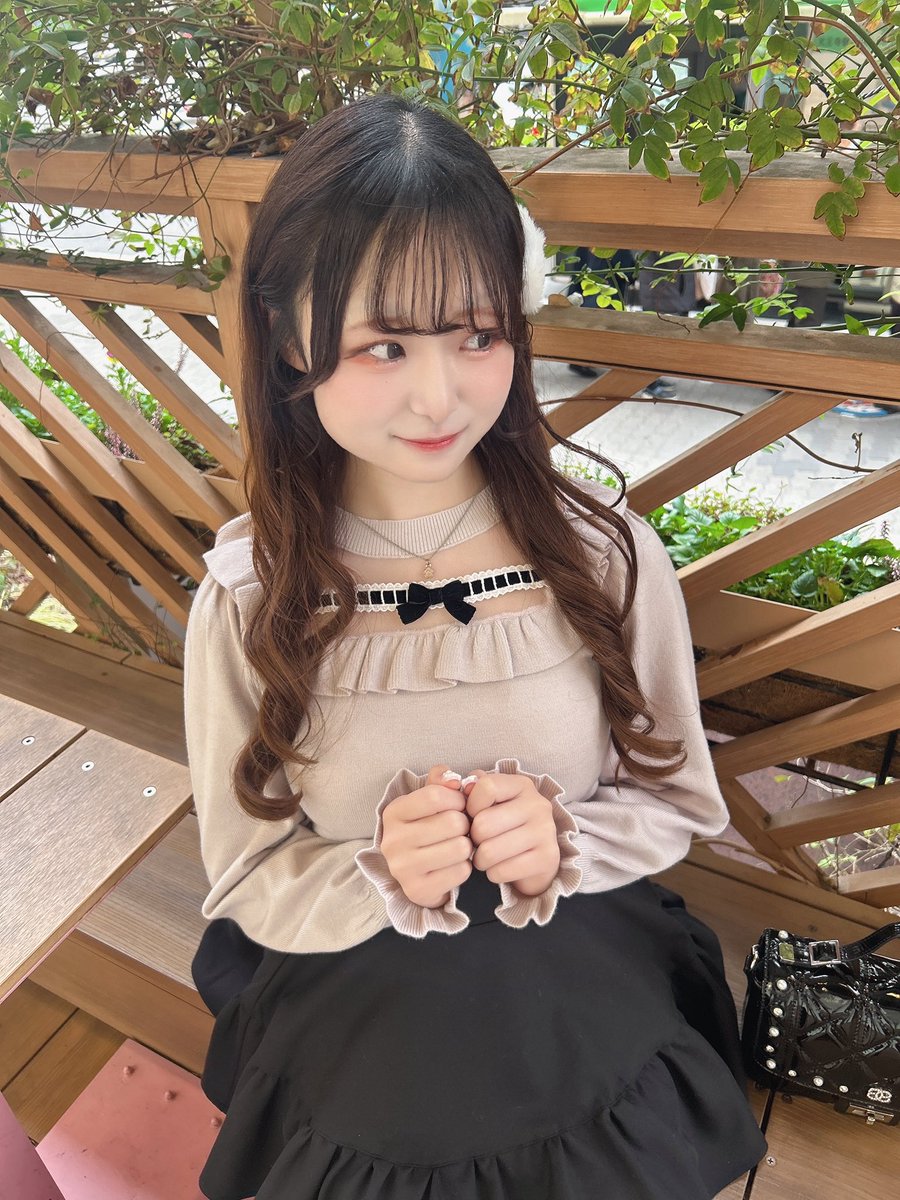 ♡evelyn♡シアーフリルリボンニット ブラック シアーフリルリボン