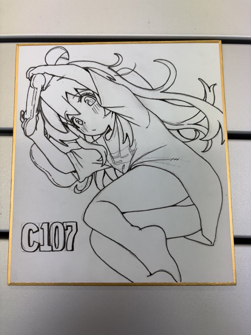 色紙一枚目線画まひろん 