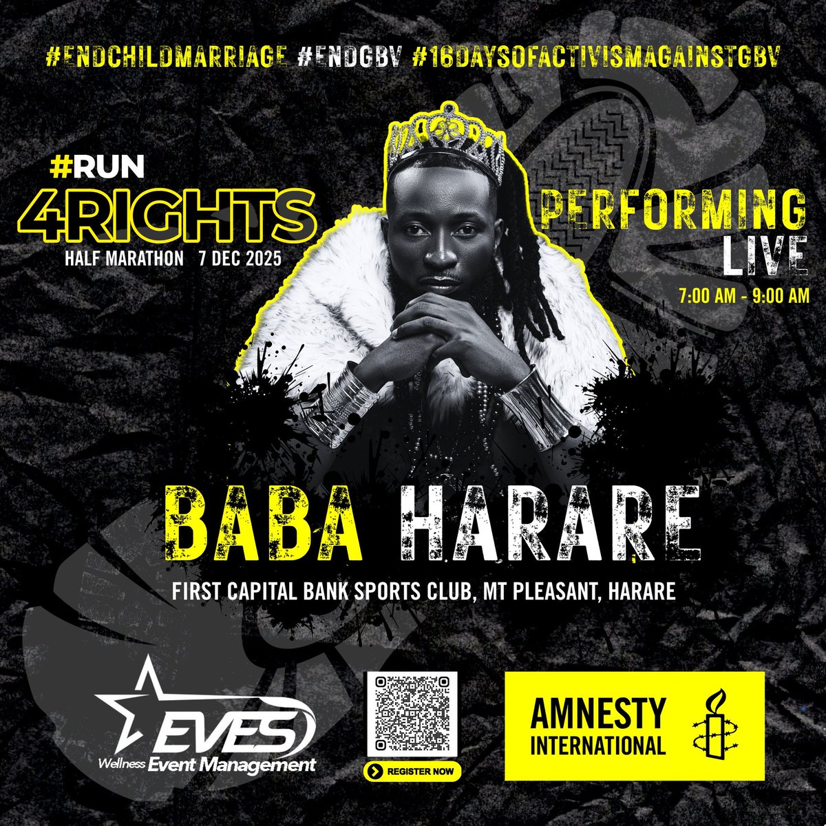 amnesty_zim's tweet image. IT'S RACE DAY 🎉🏃‍♂️🏃‍♀️🎽

✅ Catch Live Updates from Bulawayo: Hartsfield Rugby Grounds and First Capital Bank Sports Club, Mt Pleasant.

#Run4Rights #EndChildMarriage #EndObstetricFistula #RestoreDignity #16DaysOfActivismAgainstGBV