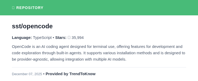 aitrendings's tweet photo. sst/opencode

💻 TypeScript

#AI #MachineLearning #OpenSource #TypeScript #AICodingAgent

🔗 https://t.co/fiPGm0FUT0 https://t.co/kC4oA7iUkj