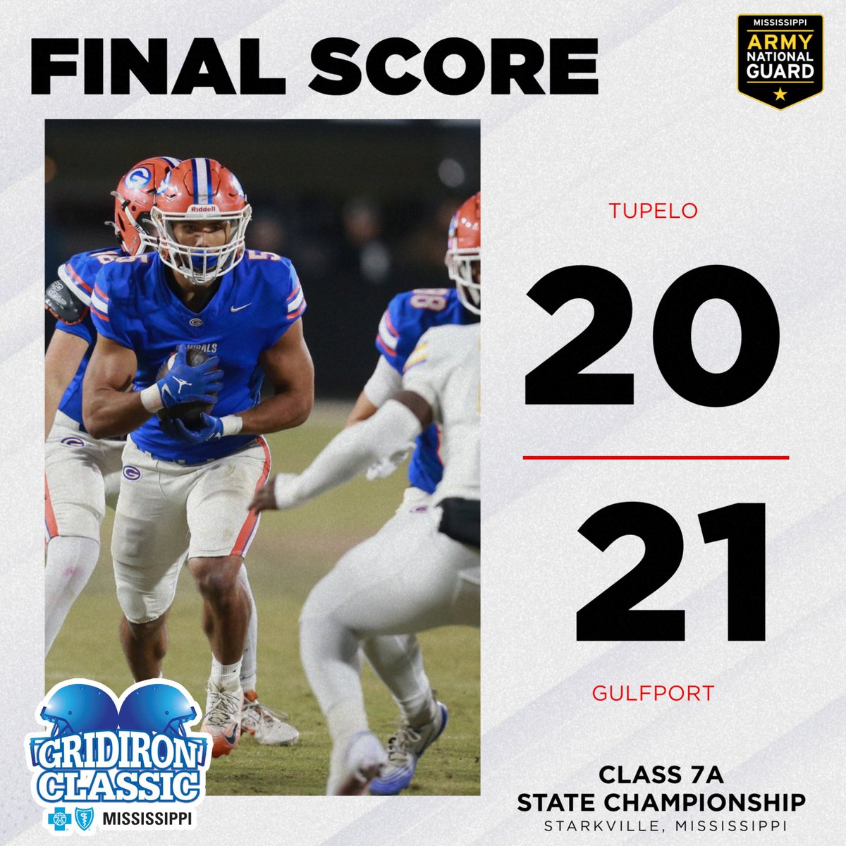 Final Score from the Class 7A Football State Championship game!!

<a href="/msarmyguard/">Mississippi Army National Guard</a>