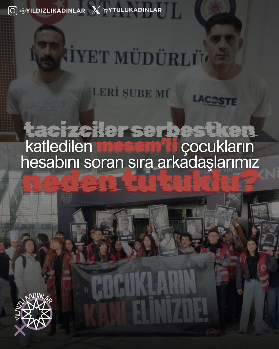 Tacizcilerin elini kolunu sallayarak dolaştığı bu düzende, MESEM'lerde hayatlarını kaybeden çocukların hesabını soran arkadaşlarımız bugün tutuklu. Adaleti ters yüz eden bu karanlığı kabul etmiyoruz!