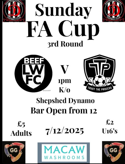 If you after a Sunday football fix....<a href="/longwhattonfc/">Long Whatton FC</a> are at The Dovecote today 1pm KO against <a href="/TTPFC_/">TTP FC</a>  in the 3rd round proper of the Sunday Fa Cup