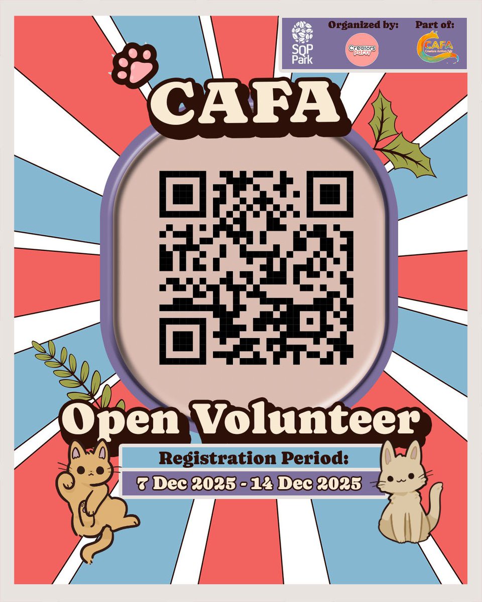 CreatorsParty's tweet photo. Hai Fuzzies!
Open Volunteer CAFA Winter Special 2026 dibuka sekarang!
Mau ikut jadi tim di balik layar dan bikin acara furry ini makin seru bareng komunitas?
Periode: 7 - 14 Desember 2025
Link: https://t.co/2xBy0rz2co
#CAFA #furry #furryindonesia #MisaelProject https://t.co/KsWFxix6ah