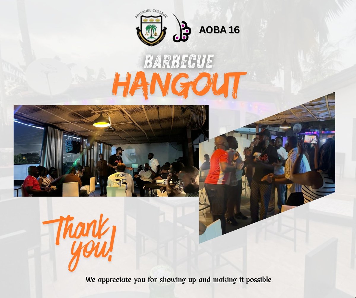A huge thanks to everyone who came out and made the Hangout unforgettable.  
The energy, the vibes, the memories all priceless. 
 We hope to see y’all at the next meetup.
To Mr. Seth, Thank you
⚫️⚪️🥳
<a href="/ohene_Parker/">ᴏʜᴇɴᴇ ᴘᴀʀᴋᴇʀ</a> 
<a href="/iquesto/">SSSPiDER</a> 
<a href="/Adisadel08/">Adisadel College</a>
<a href="/_santa15/">Santa 15⚫️⚪️</a> 
<a href="/adisco_global/">Adisadel College Old Boys Association</a>
<a href="/Adisadel2000/">Adisadel College 2000 Alumni</a>