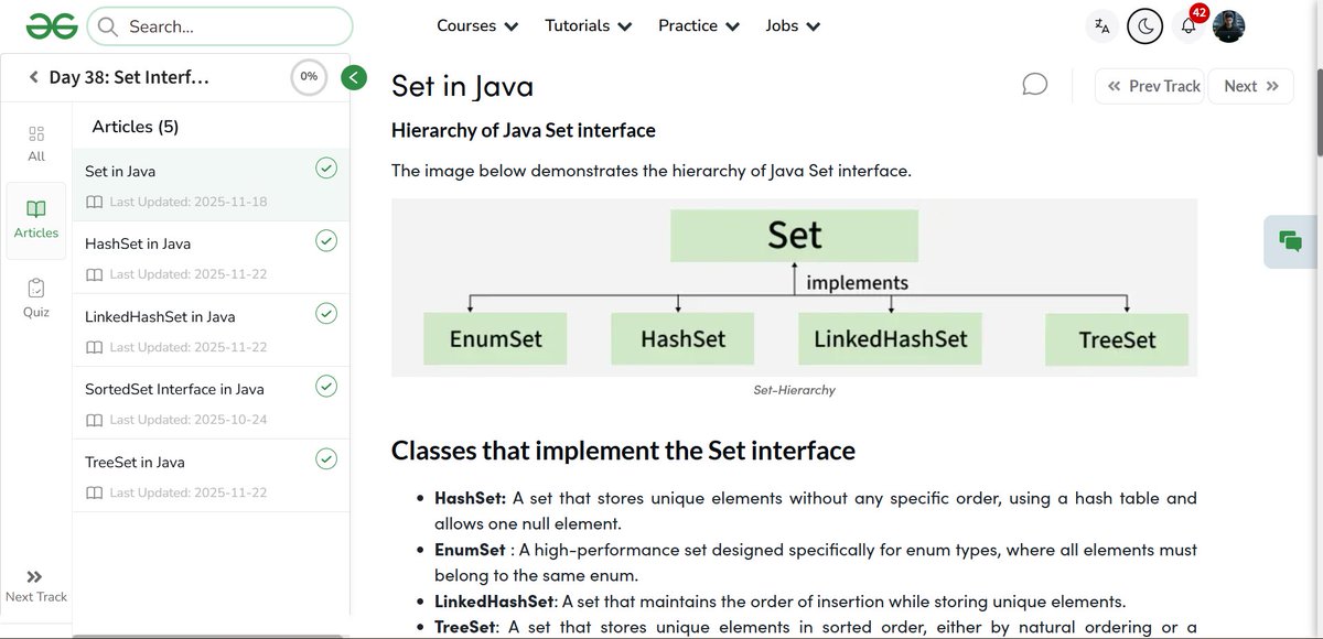 amanhaidry's tweet image. #Java from @geeksforgeeks 🚀
✅Set in Java
✅HashSet
✅LinkedHashSet
✅SortedSet Interface
✅TreeSet

#365DaysOfCode #JavaDev #GeeksforGeeks #gfg #nationskillup #skillupwithgfg #365DaysOfCoding