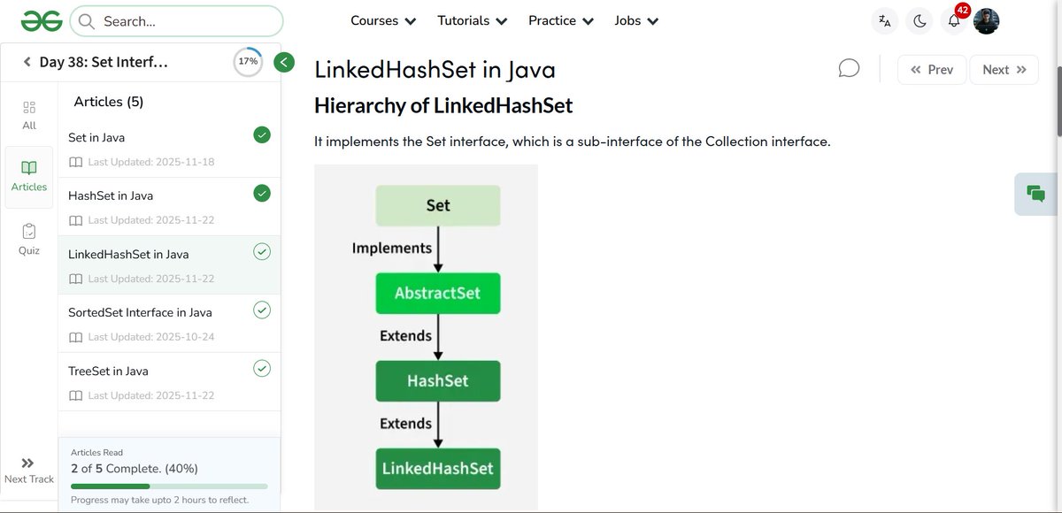 amanhaidry's tweet image. #Java from @geeksforgeeks 🚀
✅Set in Java
✅HashSet
✅LinkedHashSet
✅SortedSet Interface
✅TreeSet

#365DaysOfCode #JavaDev #GeeksforGeeks #gfg #nationskillup #skillupwithgfg #365DaysOfCoding