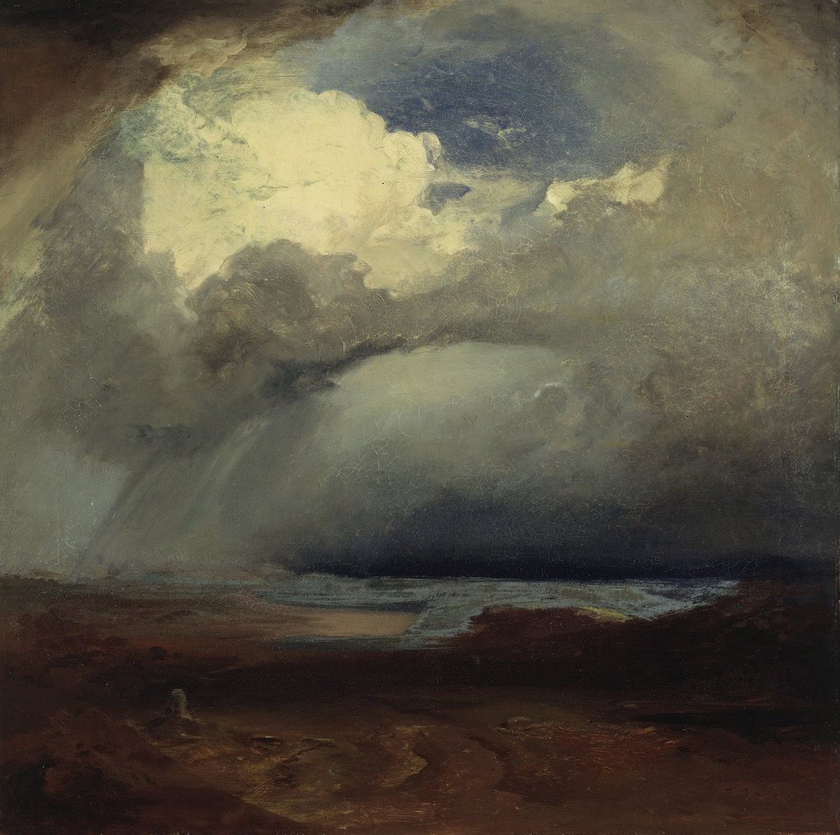 1849.El paisaje fue una de las puertas que los artistas utilizaron para llegar a la abstracción.Carl Rotmann en en este Campo de batalla de Marathon elimina toda referencia real y traslada el horror, la grisura y el dolor de la guerra a ese cielo atormentado