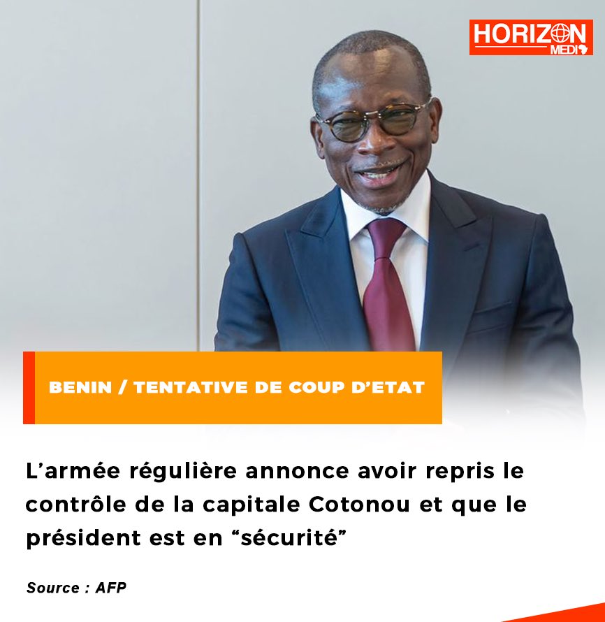 BenMourlaye's tweet photo. 🚨Alerte

Tentative de Coup d’État au Bénin

#Horizonmedia #benin https://t.co/87pmGoH0t3