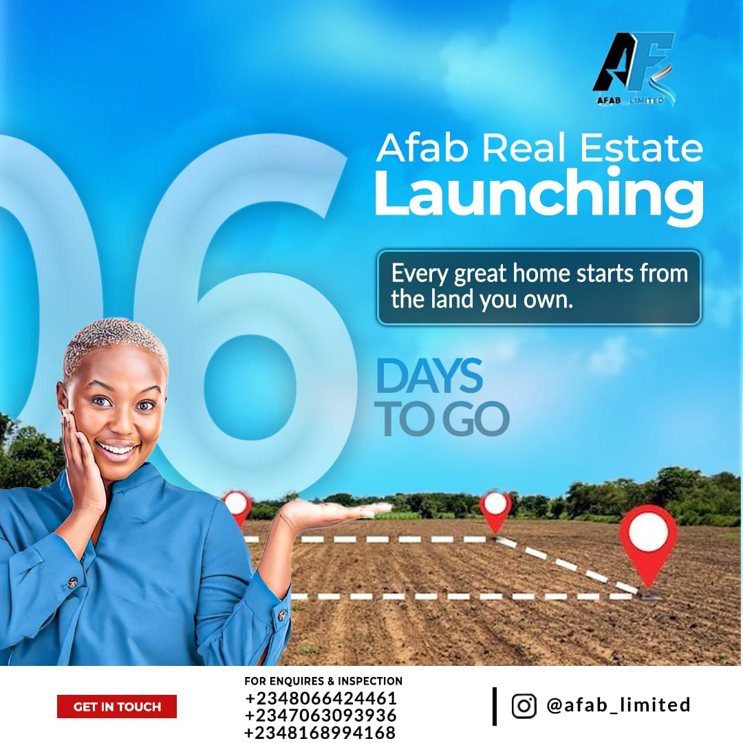 siirkay1's tweet photo. Only 6 DAYS TO GO until the Afab Real Estate Launch! 🎉
Every great home starts from the land you own. Don't miss your chance to secure your future!
📞 FOR ENQUIRIES & INSPECTION: +2348066424461 +2347063093936 +2348168994168
📷 @afab_limited
#AfabRealEstate #RealEstateLaunch #LandOwnership #DreamHome #InvestInLand
Referred by #Siirkay