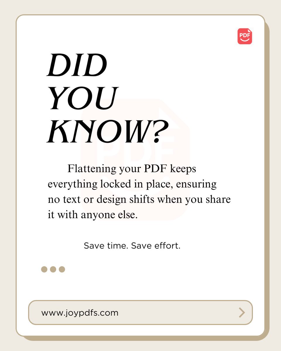 joypdfs's tweet photo. Make your PDF uneditable and keep everything locked exactly where it belongs.

#FlattenPDF #SecureDocs #JoyPDFs #PDFTips https://t.co/o7DPF5CumY