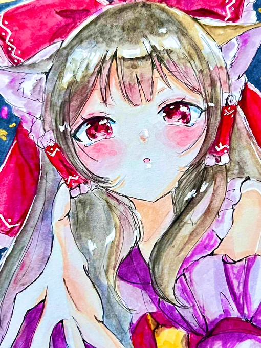 ミニ色紙【博麗霊夢】 #イラスト #東方Project #透明水彩 #ファンアート